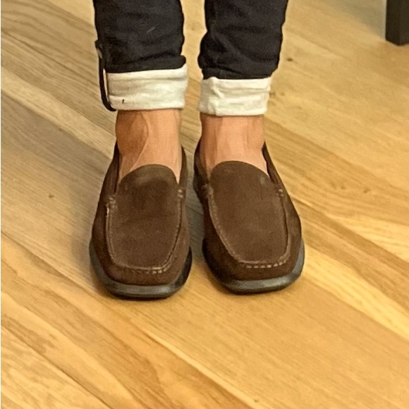 TOD'S DRIVING SHOES BROWN SUEDE Leather SIZE 5.5 Loafers Square Toe - Picture 9 of 11